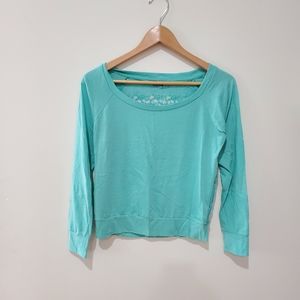 Garage green lace back long sleeve top xs